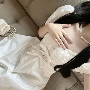 White Lace Puff Sleeve Mini Dress